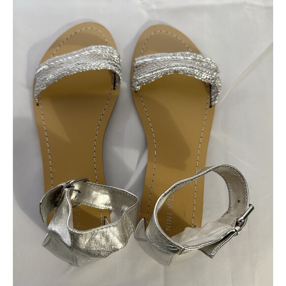 Women’s Silver Nine West Open Toe Closed Back Ankle Wrap Sandals Size 8 - Picture 1 of 7